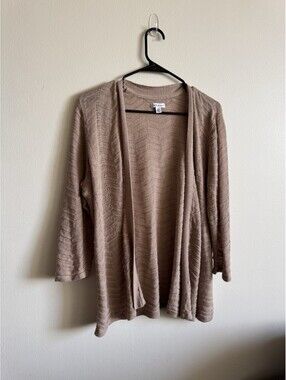 Croft & Barrow Womens Cardigan Sweater XL Open Front Knit Ribbed Tan
